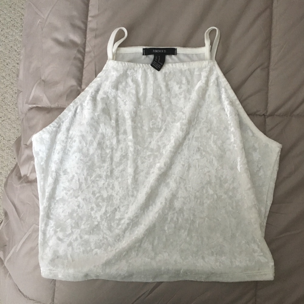 White crushed velvet crop top